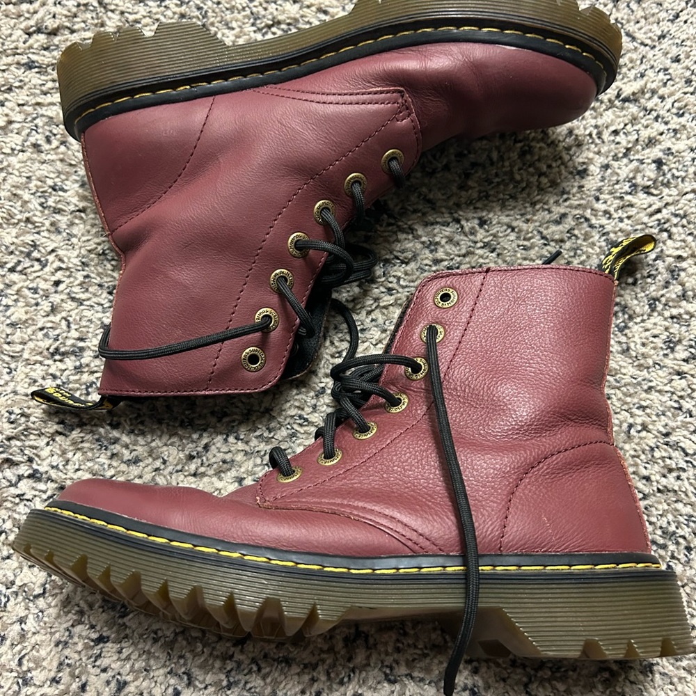 Red Leather Lace-Up Boots